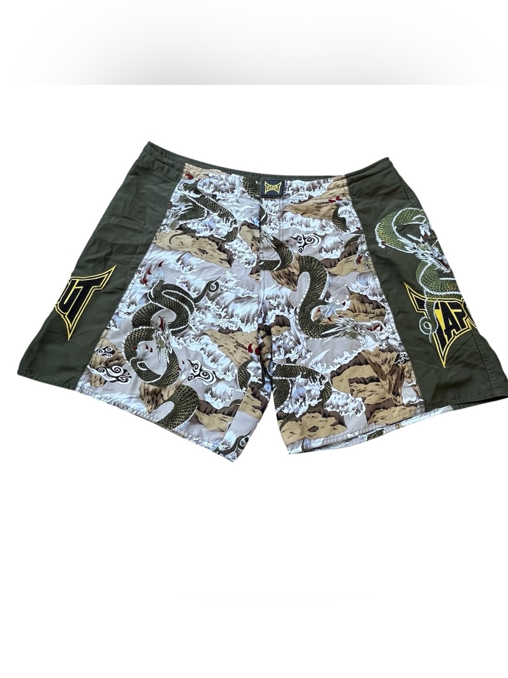 Tapout Dragon Embroidered Men’s 38 Shorts Vintage 90s Asian Motif READ Olive